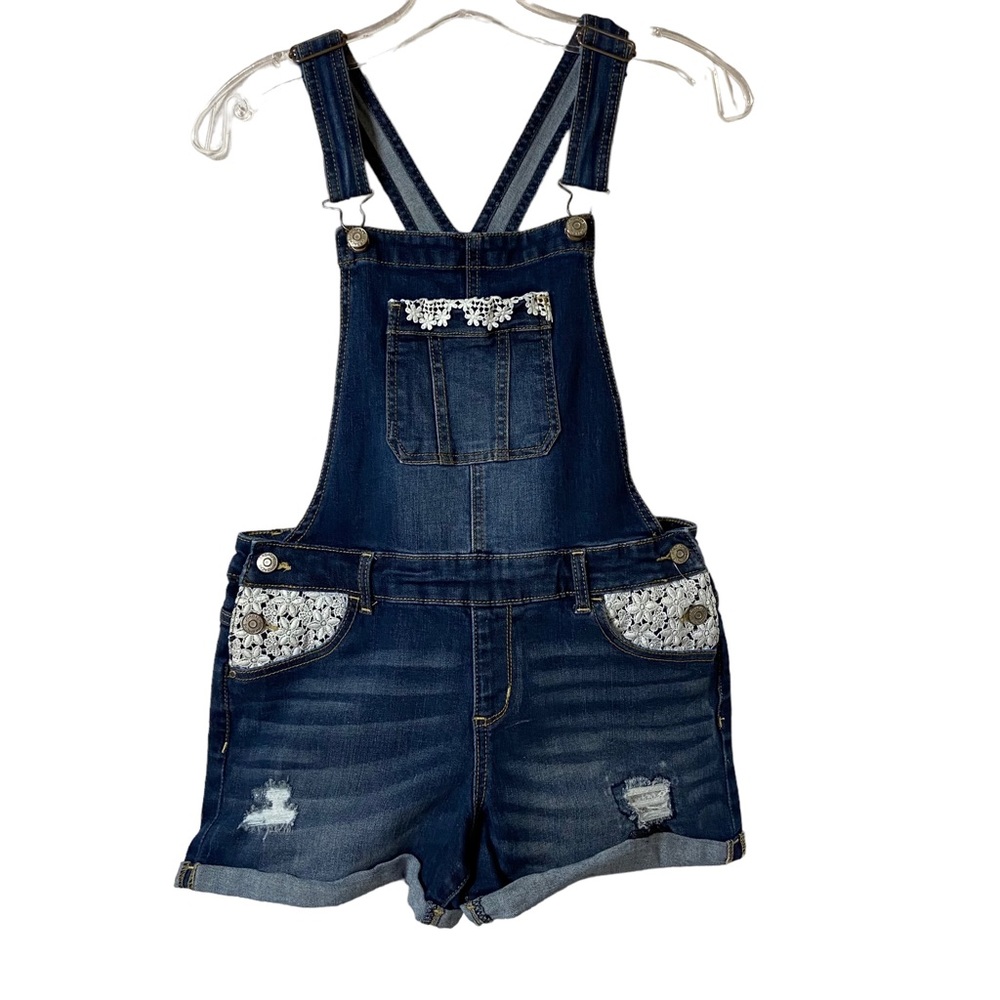 Jordache Girls Lace and Distressed Short Overalls Size XL 14 16